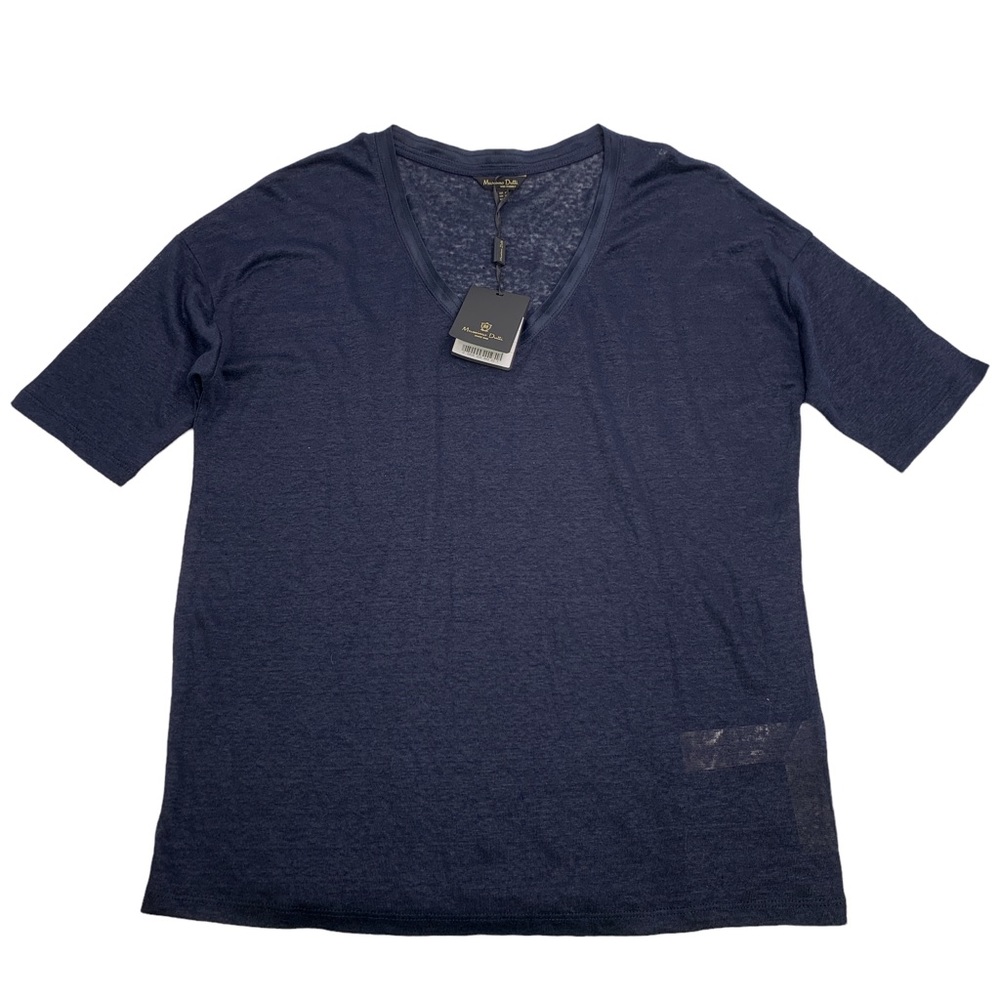 NWT Massimo Dutti Sapphire Blue Lightweight Linen V Neck T Shirt (M)